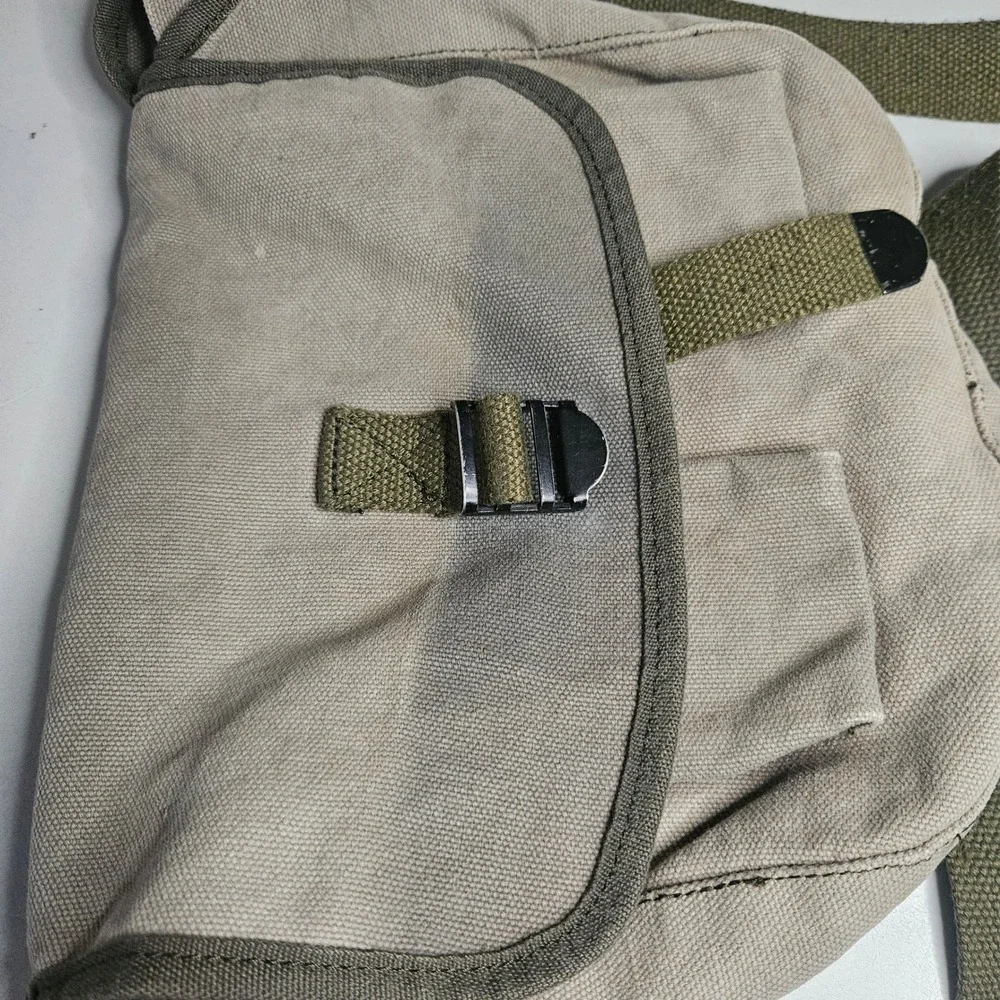 Vintage Canvas Messenger Bag Khaki Olive Green Military Style Crossbody Satchel